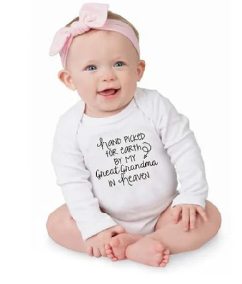 Baby Summer Bodysuits Cotton Newborn Jumpsuit Hand Picked for Earth By My Great Grandma In Heaven Short Sleeve Boys Outfits |