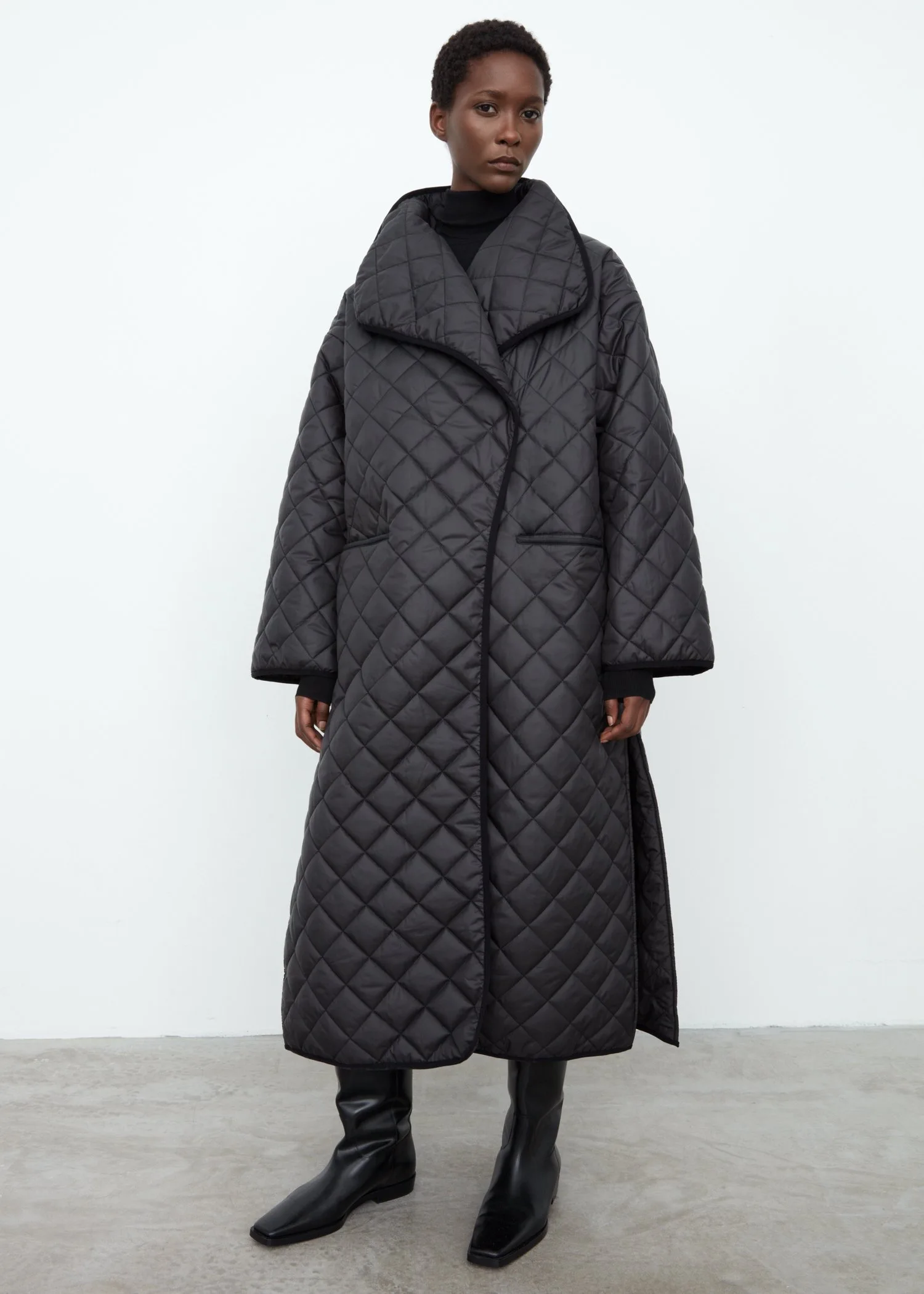 

Totem* polyester coat X-long Cardigan ANNEC* series Turn down collar argyle women coat