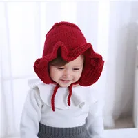 Мягкие хлопковые Шапки для малышей, детское ведро, теплые детские вязаные крючком шапки, зимние детские шерстяные вязаные шапки, Детские шапочки с оборками, шапки для детей - Цвет: Red