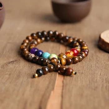 

YOUKIAA 7 Chakra Bracelets Men 6mm/8mm Beaded Tiger Eye Nature Stone Bracelet 54 Mala Bead Bangles Yoga Prayer Buddhism