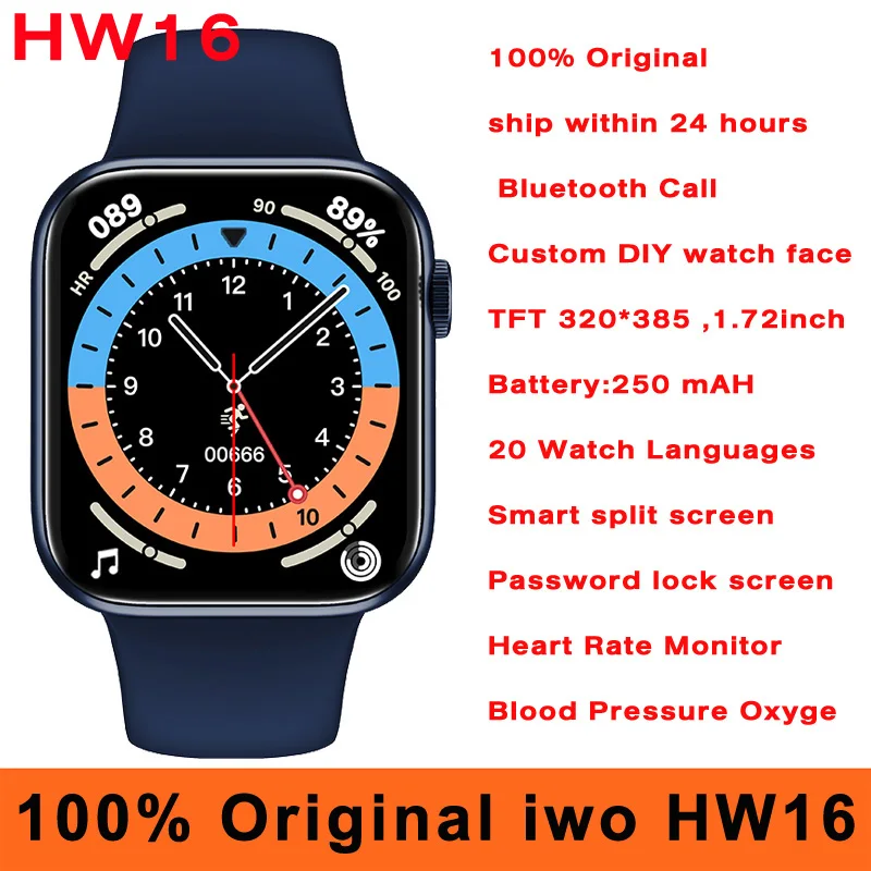 Reloj inteligente HW16 Original para hombre, pulsera con Bluetooth, llamadas, Serie 6, contraseña, Monitor de ritmo cardíaco, calculadora, 320x385, 44MM, 100%
