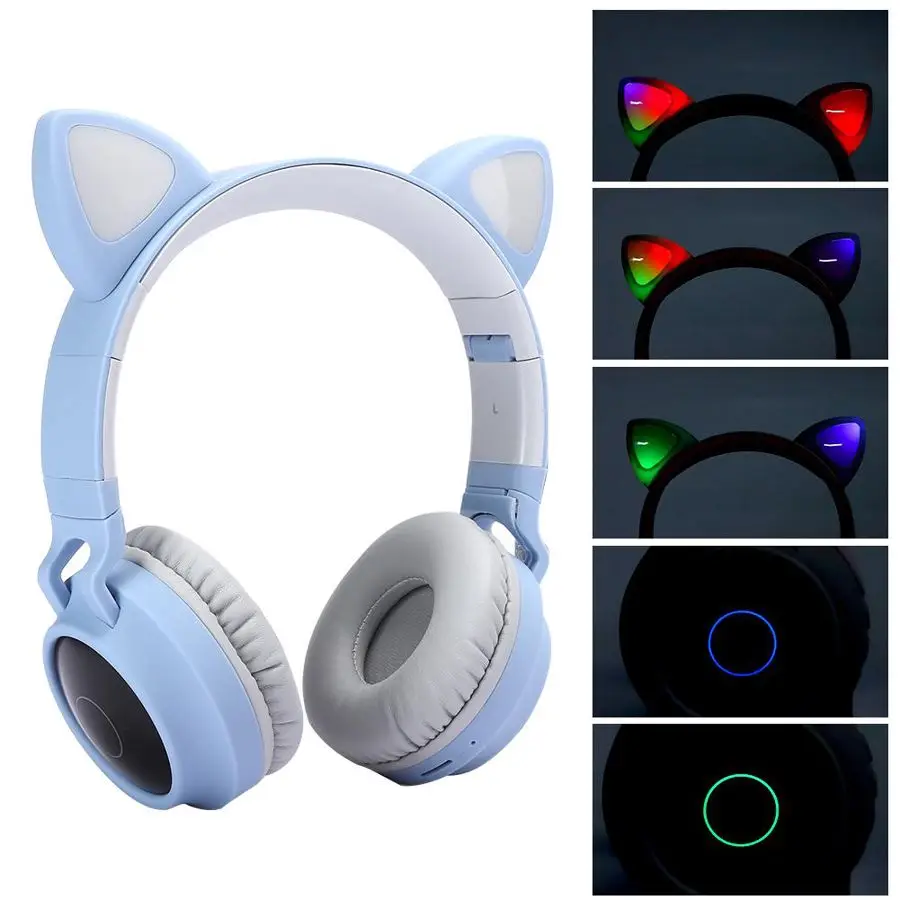 Cat Ear Bluetooth 5 0 Headphones LED Noise Cancelling Young People Kids Cute Headset Support Memory Card auriculares