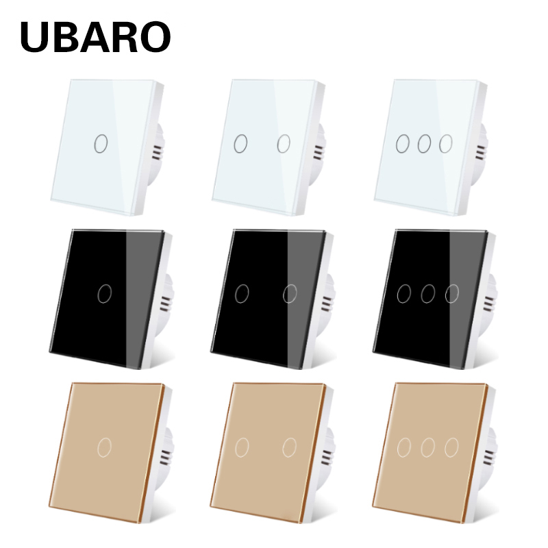 Ubaro Eu/uk Standard Crystal Tempered Glass Wall Panel Light Touch Switch Led Indicator Sensor Electrical Button 1/2/3gang 220v - Switches
