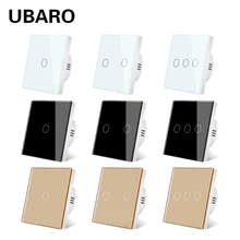 UBARO EU/UK Standard Crystal Tempered Glass Wall Panel Light Touch Switch Led Indicator Sensor Button Switches 1/2/3Gang 220V