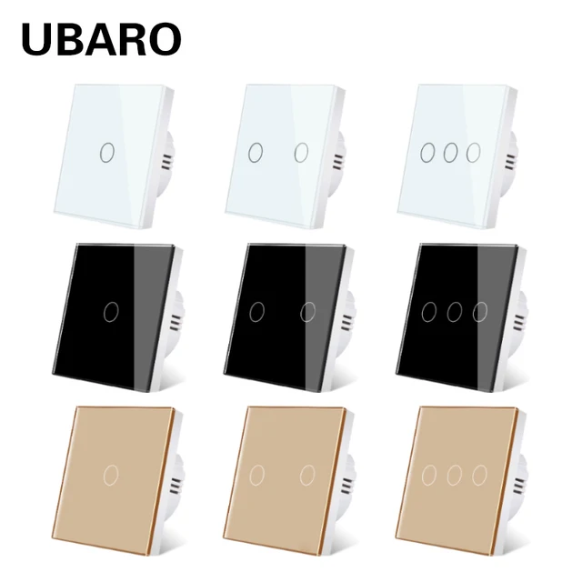 UBARO EU/UK Standard Crystal Tempered Glass Wall Panel Light Touch Switch Led Indicator Sensor Electrical Button 1/2/3 Gang 220V