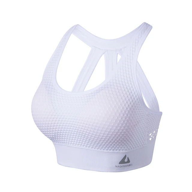 Women Shockproof Gathered Breathable Sports Underwear Running Workout Beauty Back Yoga Bra Fintess Gym Push UP Exercise Tops White 1