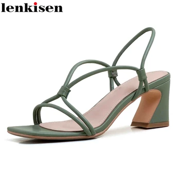 

Lenkisen european style high street fashion narrow band big square toe high strange heels slip on dress gentlewomen sandals L08