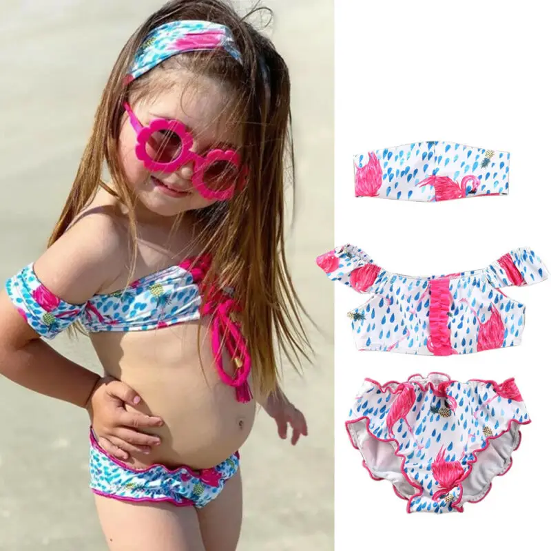 Baby Girl Bikini Flamingo Beach Swimsuit Bathing Suit Swimwear 3Pcs Summer Outfits Set