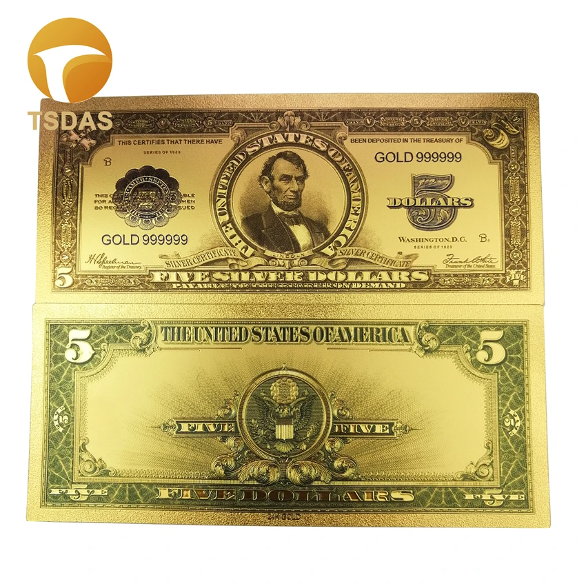 Золотые банкноты США 1923 года 24k 5 долларов 10 шт./лот для коллекций|Золотые