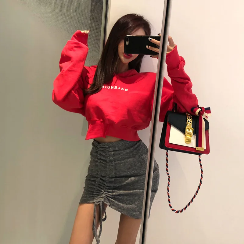 Spring New Style Korean-style-Drawstring Bag Hip Slimming Miniskirt
