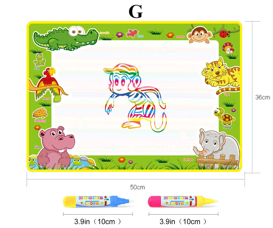 Magic Water Painting Drawing Mat & 2 Pens Doodle Board Coloring Books for Kids Children Educational Toys 12