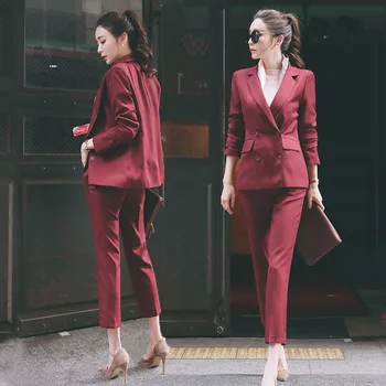 

Blazer Jacket & Pant Suits Set 2020 Office Wear Elegant Blazers Work Outfits Matching Sets Long Sleeve Coat + Pencil Pants 2pcs