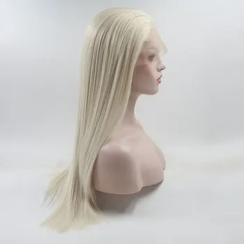 

Bombshell Silky Straight Synthetic Hair Lace Front Wig Blonde White Heat Resistant Fiber Natural Hairline For Daily Ladies Wigs