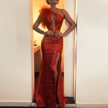 Robe De soirée Sexy à paillettes, longueur au sol, décolleté en V profond, fente haute, sans manches, taille personnalisée 