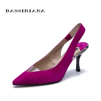 

Bassiriana 2020 new summer Women sandals, high heel suede high quality pointed toe pink Black