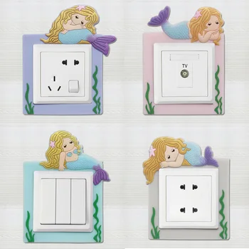 

1Pcs Switch Sticker On-off Switch Stickers Fluorescent Removable Home Decor 8.6*8.6cm Washable Mermaid Pattern Cute Cartoon