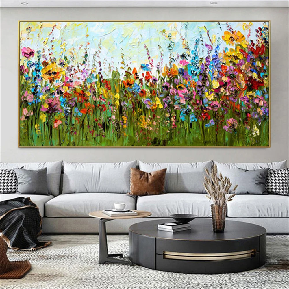 

100% Handmade Canvas Picture Abstract Oil Paintings Modern Wall Art Images For Living Room Decor Photo Flower Poster Sage Fresco