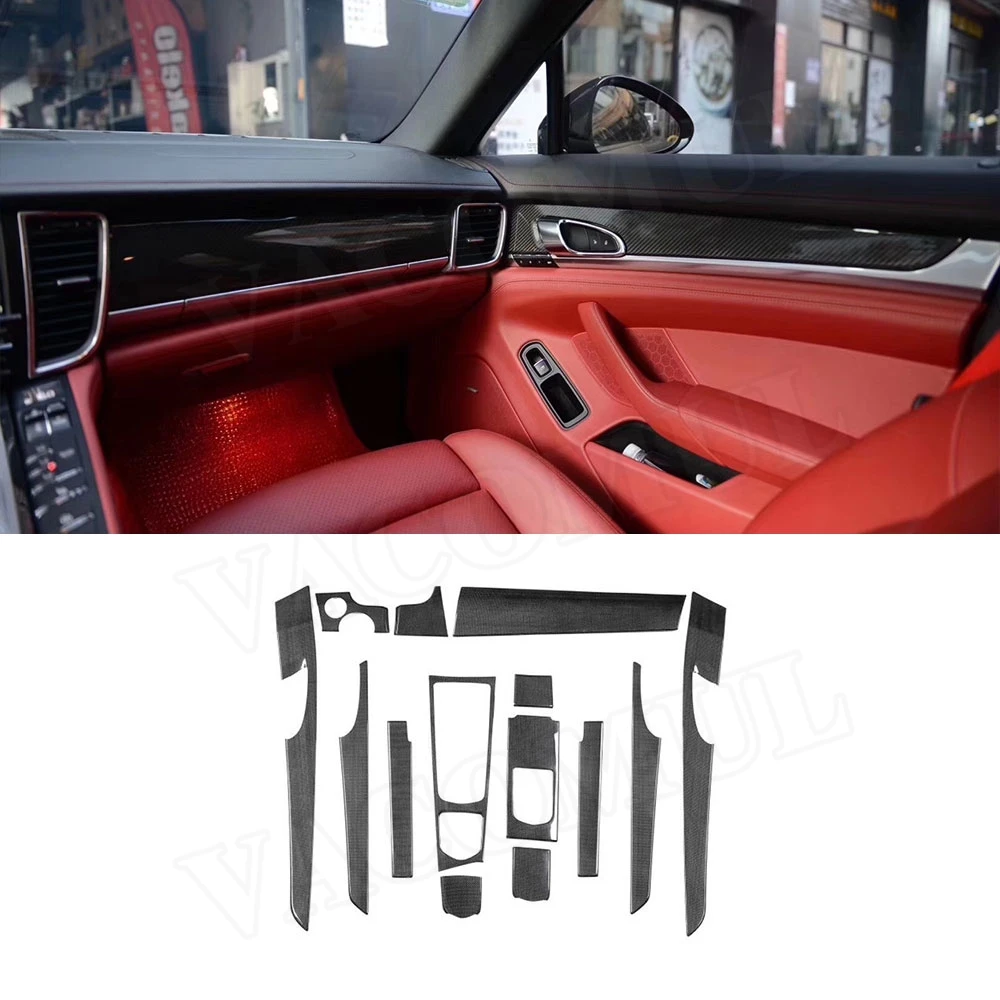 14 PCS/Set Dry Carbon Fiber Car Interior Trims Dashboard Meter Bar