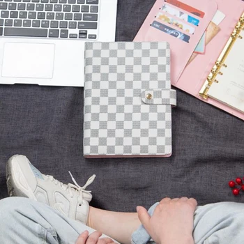 

Notebook A5 Loose-Leaf High-Grade Leather Cover Plaid Diary
