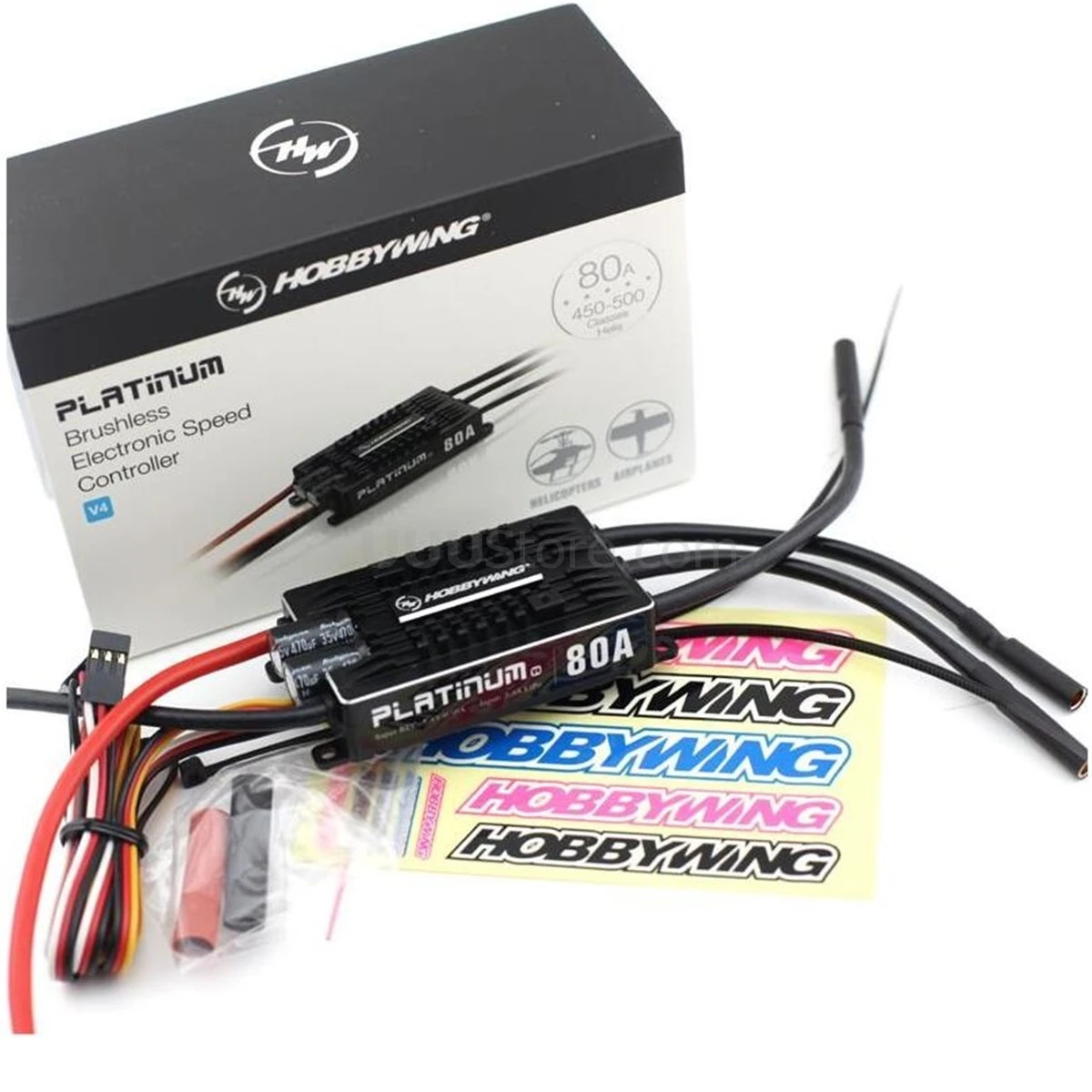 HobbyWing Platinum 80A V4 ESC 3S-6S BEC 5-8V 10A for 450L-500 Class Heli RC Drone Aircraft Helicopter 5