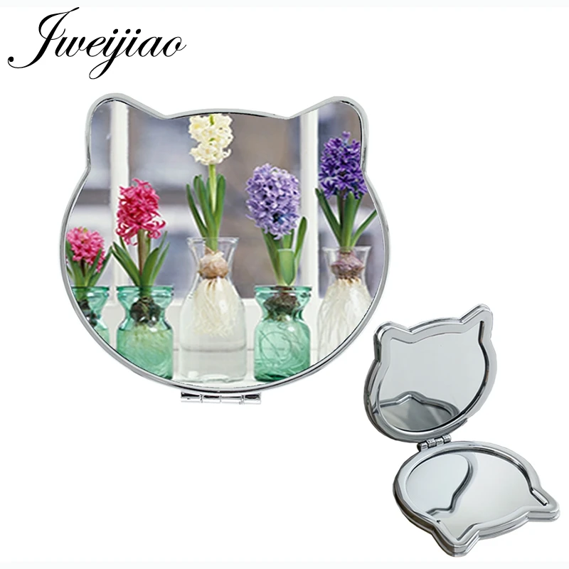 FS48 JWEIJIAO Лаванда 1X/2X увеличительные инструменты кошачий ушной формы зеркала синяя красивая сумка с цветами игровое зеркало для девочек вечерние FL31 - Цвет: FS48