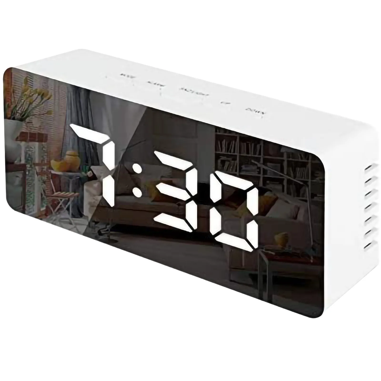 Acrylic Mirror Alarm Clock LED Digital Clock Snooze Time Temperature Display 