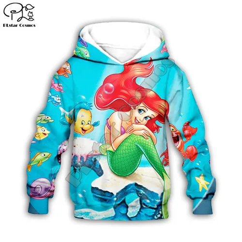 Kids hoodies Детский комплект; толстовка с капюшоном для маленьких мальчиков и девочек; пальто на молнии с 3D принтом Русалочки; свитер с длинными рукавами; одежда для детей; футболка с рисунком; штаны - Цвет: Kids hoodies