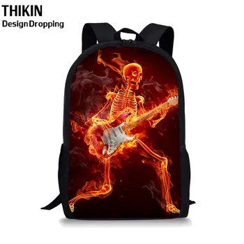 

THIKIN Fashion Cool Fire Skull 3D Printed Mens Backpack Rock Music for Kids Boys School Bag Large Student Bag College Bagpacks