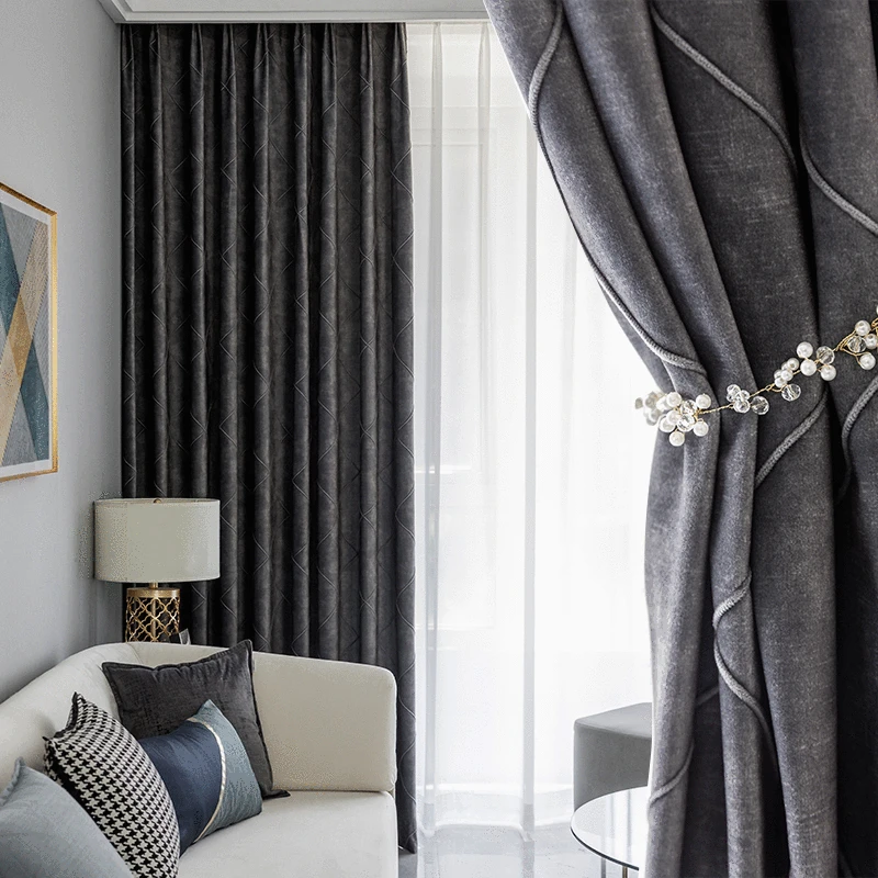 

Modern Luxury Velvet Curtain Geometric Blackout Curtain for Bedroom and Living Room