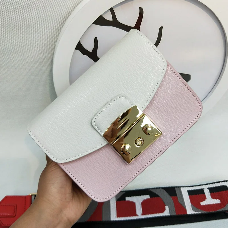 Последняя мода Звезда сумка с широким ремнем на плечо из натуральной кожи сумка с клапаном на одно плечо Диагональная Сумка-конверт для женщин - Цвет: White and pink-17CM