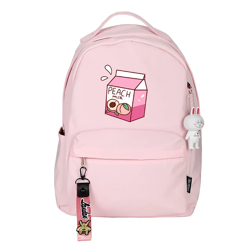 Peach Milk Women Cute Backpack Pink Bookbag Mochila Mini Bagpack Cartoon Travel Nylon School Bags For Girls - Backpacks -