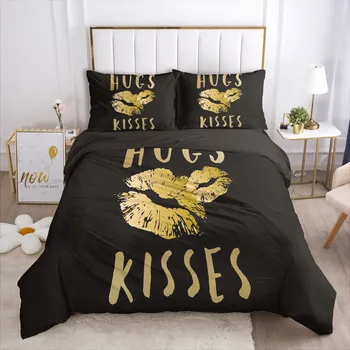 

Bedding Sets 3D Kisses Pattern Design Duvet Cover Set Comforter Cover Pillow Cases Full Twin Double Single Size Black Bed Linens
