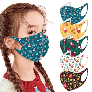 

5/10/30PC Children Christmas Mouth Mask Cute Santa Printing Washable Cotton Mix Windproof Dustproof mascherine Masque Antiviral