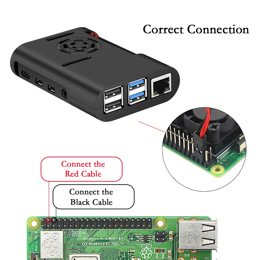 Чехол Raspberry Pi 4 ABS черный защитный корпус + вентилятор охлаждения алюминиевый