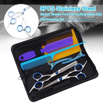 

9pcs Clip Tool Stainless Steel Hairdressing Set Professional Home Thinning Scissors Multifunction Hair Cutting Barber Shears