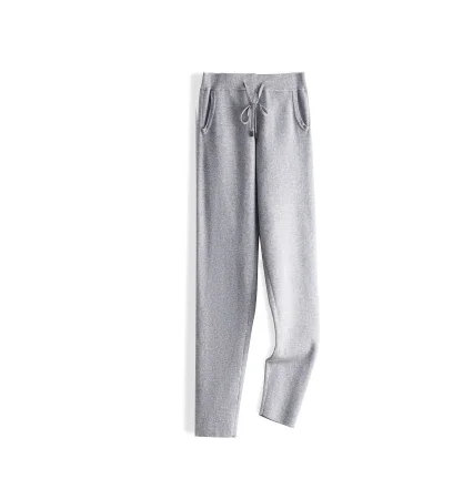 Серый Pants Women Special Offer Wool Microfiber Pants For Women Boutique Cashmere Knit Casual Female New Wild High Waist Slim - Цвет: Серый