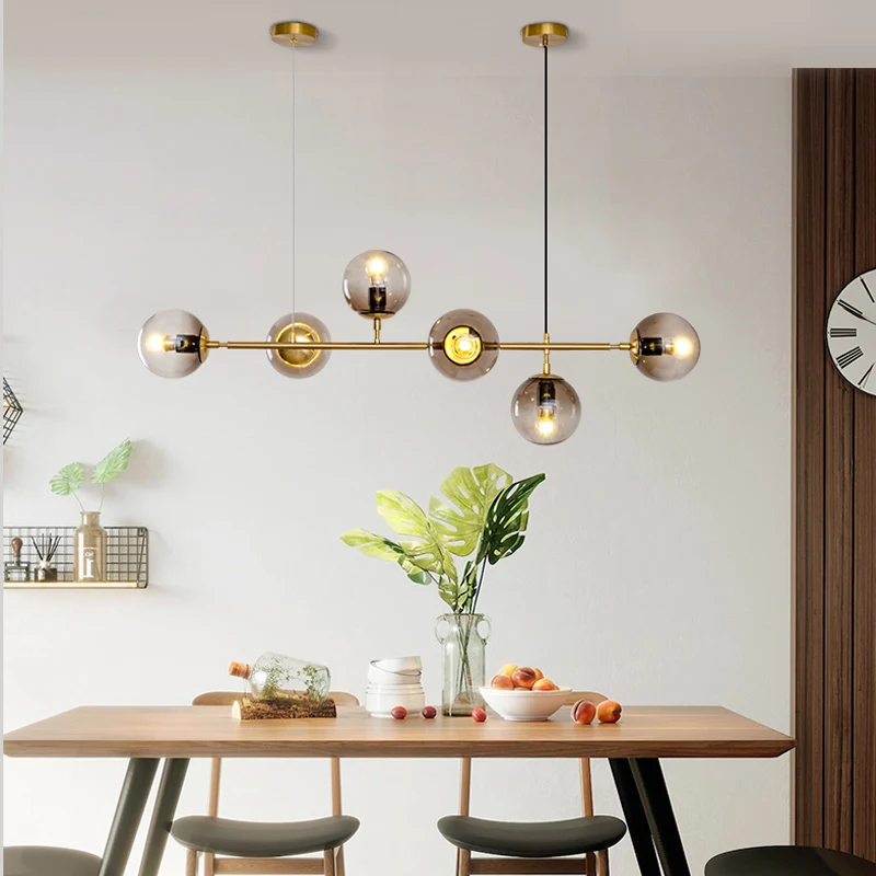 Nordic Designer Strip Magic Beans Glass Pendant Lights Glass Ball Luxury Golden Table Bar  Dining Shop Office Hanging Lamp