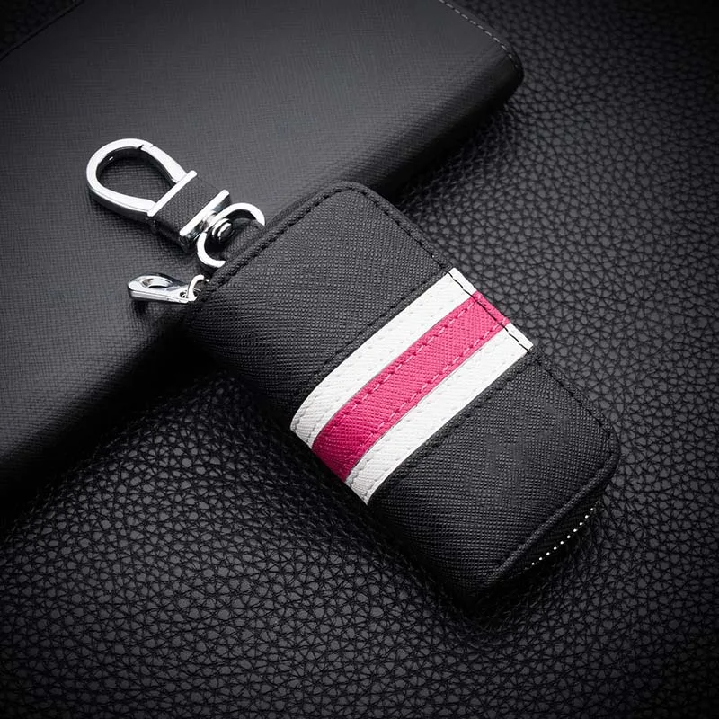 thumbnail image 1 of Bolso para llaves de cuero con rayas de colores a la moda, estuche universal para llaves de coche, llavero para hombres y mujeres, monedero pequeño con cremallera, llavero, 1 of 5