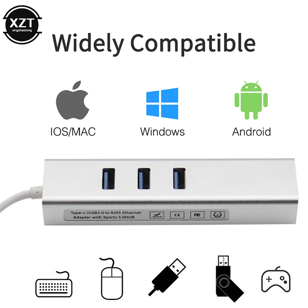 USB-C адаптер Ethernet 3 USB C концентратор для Ethernet RJ45 Lan адаптер Сетевая карта гигабит Интернет для Macbook Pro Android type C концентратор