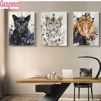 

Full square 5d diamond painting lion tiger leopard head 3 pcs diamond pictures of rhinestones embroidery round drill diamond art