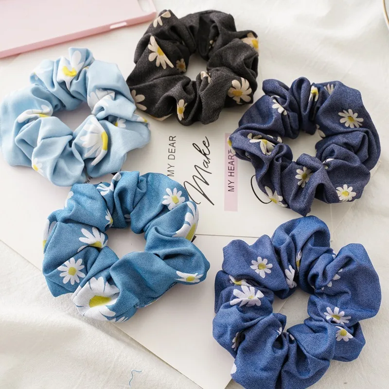 Sweet Daisy Hair Band For Women Girls Flower Print Hair Scrunchies Ponytail Holder Hair Rubber Band Hair Accessories Wholesale photo