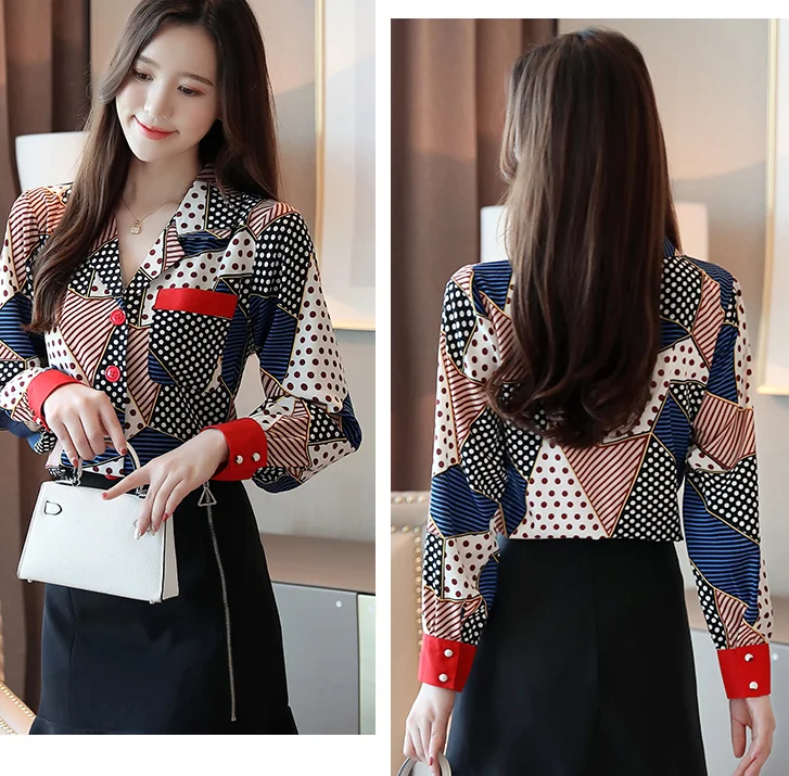 Dingaozlz blusa feminina Женские повседневные топы модная блузка с принтом корейская модная женская одежда шифоновая рубашка