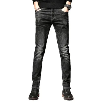 

Free shipping 2019 new men's autumn and winter stretch white jeans simple texture pencil trousers