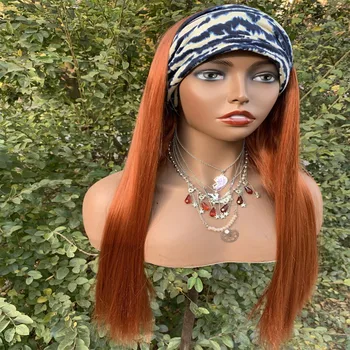 

Orange Colored Machine Wig For Black Women Silky Straight Long Heat Resistant Fiber For Women With Baby Hair Head Band