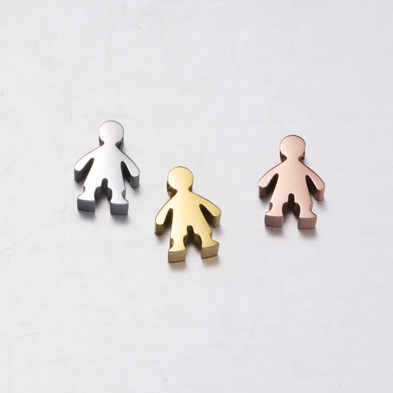 

50pcs 10*12mm Gold/steel Color Stainless steel mirror polish 3D Small Boy Beads Charm for DIY Handmade Jewelry Making