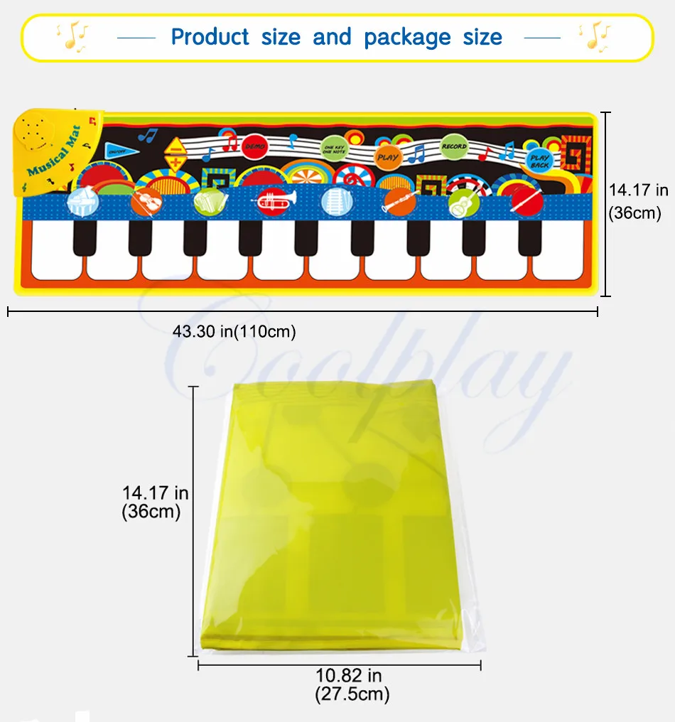 110x36 см детские коврики для фортепиано, музыкальные ковры, Детские сенсорные игровые коврики, музыкальный инструмент, звуковое одеяло, коврик, игрушки, рождественский подарок