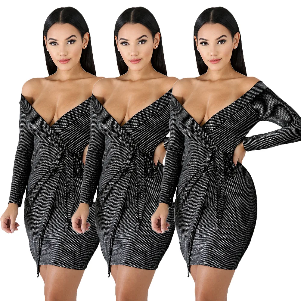 

SCK 2020 Popular Dresses Sexy Nightclub Digital Printing Skirt Long-Sleeved Thickened One-Shoulder One-Piece New