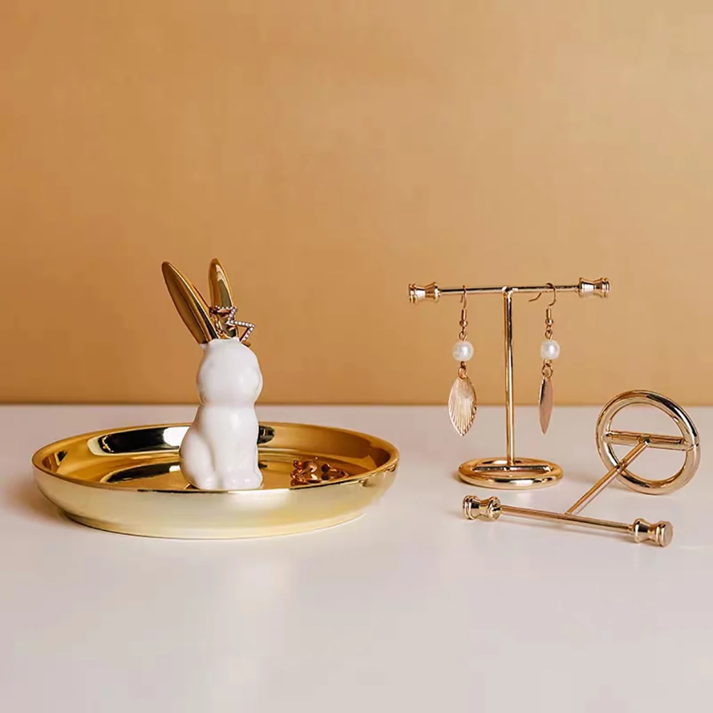 Jewelry Stand Holder T Shaped Hook Earring Storage Golden Stand