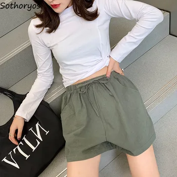 

Shorts Women Drawstring High Waist Short Comfortable Solid Simple Womens Summer New Fashion Breathable Student Trousers Harajuku