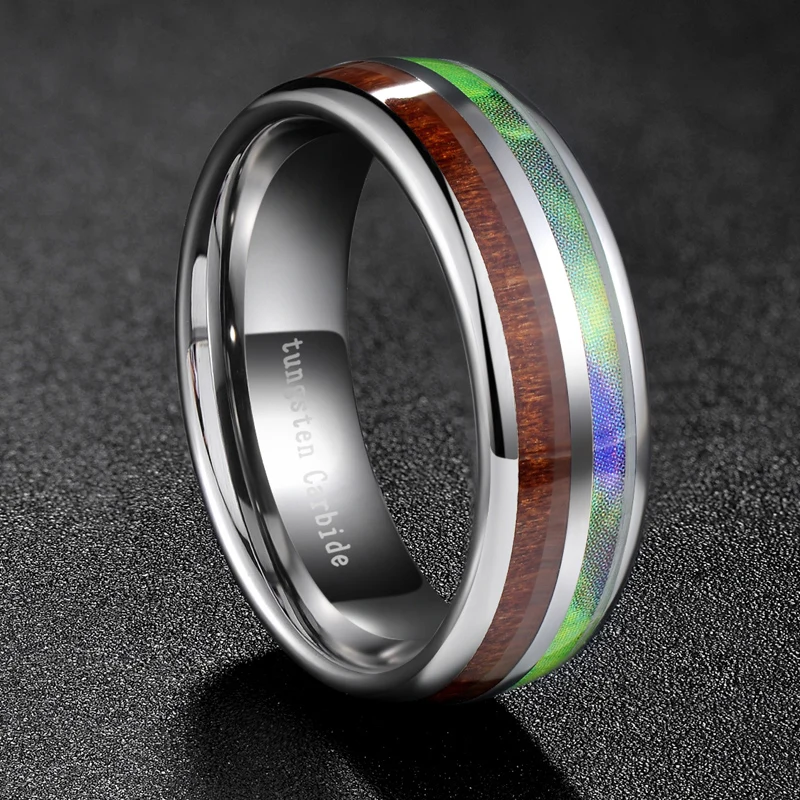 

Tigrade New Arrival Tungsten Ring Half Wooden and Abalone Shell Brand Design Wedding Band For Man Women Unisex anel masculino